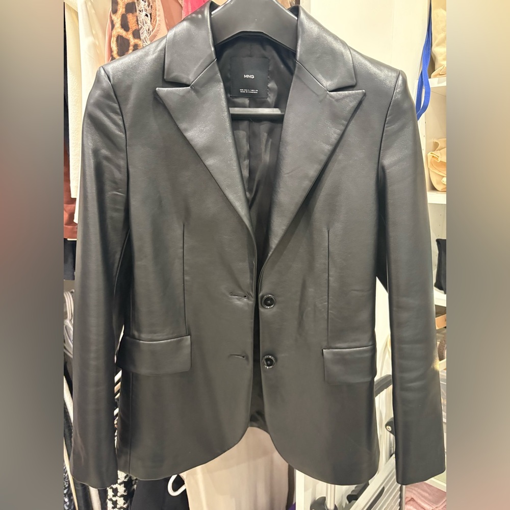 EUC Mango Black Faux Leather Blazer Jacket